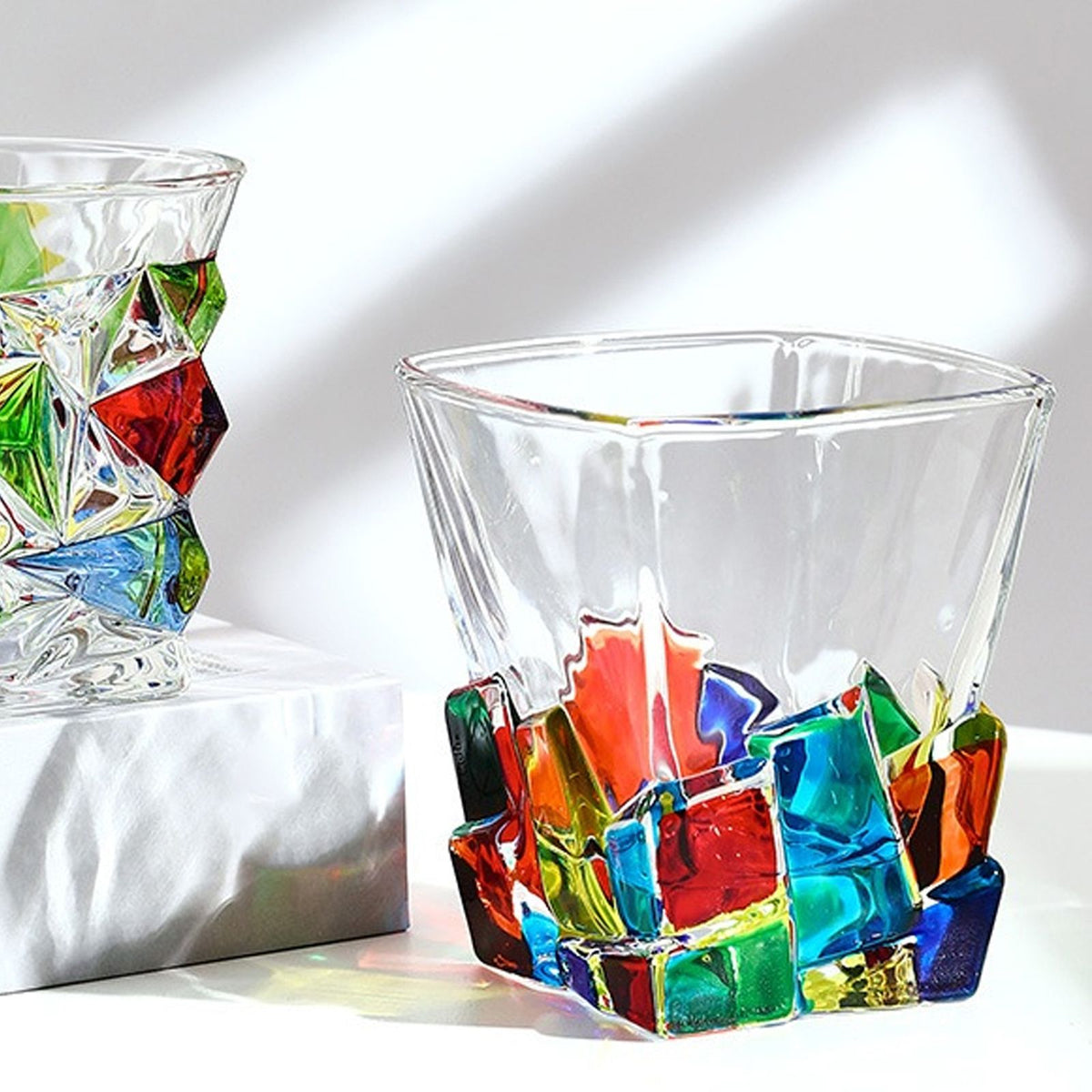 2PCS Whiskey Glass Multicolor 320ml Short Drinking Glass for Home