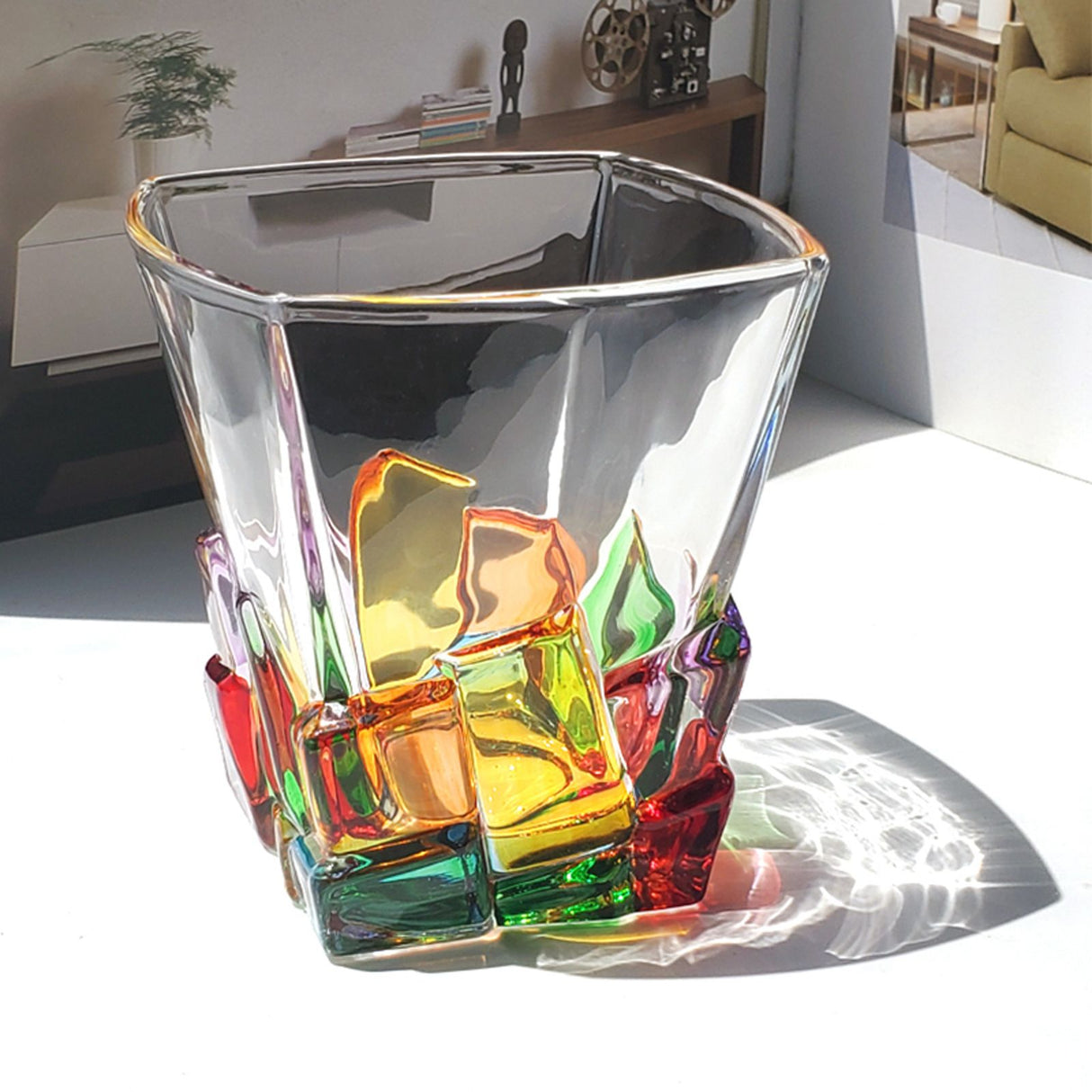 2PCS Whiskey Glass Multicolor 320ml Short Drinking Glass for Home