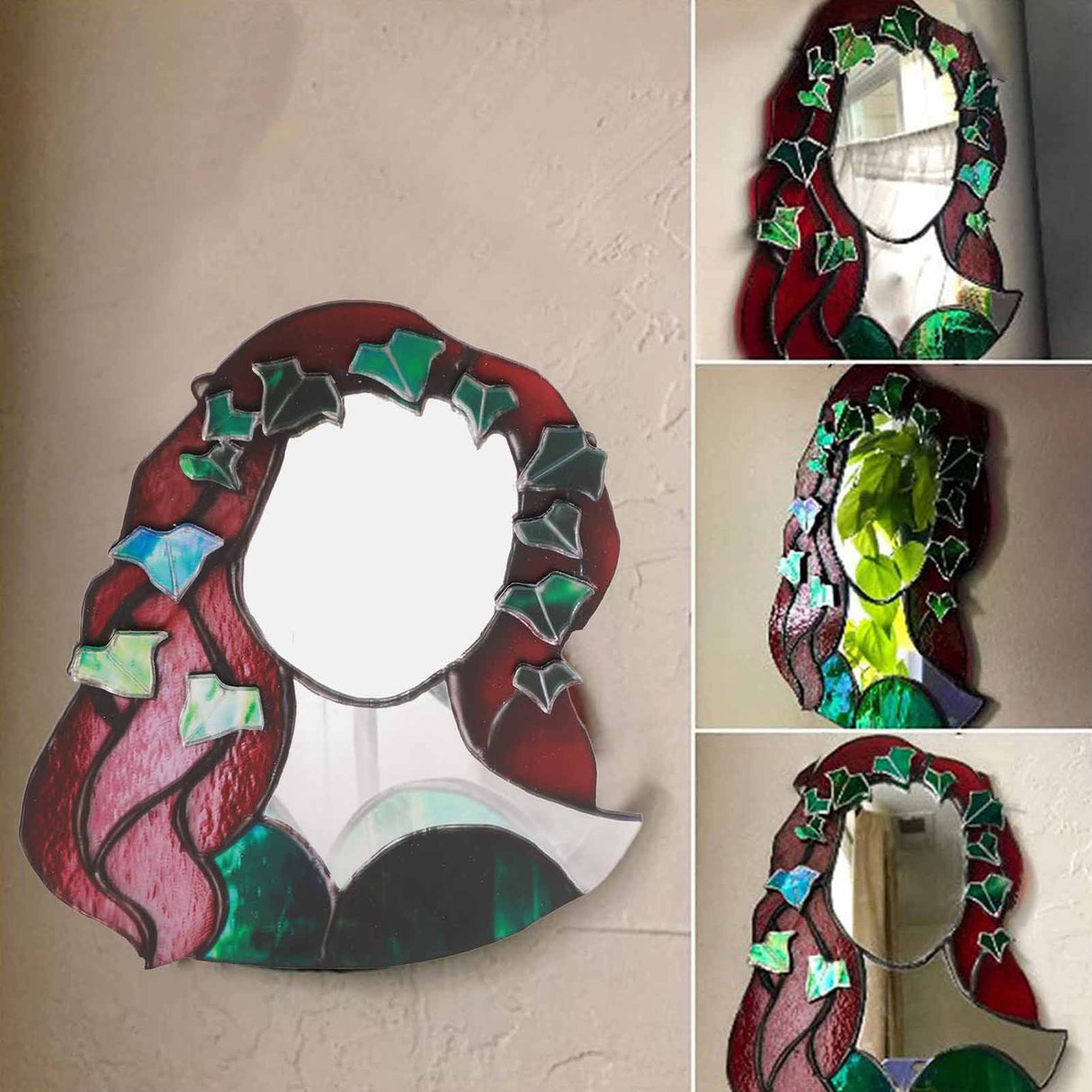 Glass Poison Ivy Mirror Glass Decorative Mirror for Entryway Bedroom Bathroom