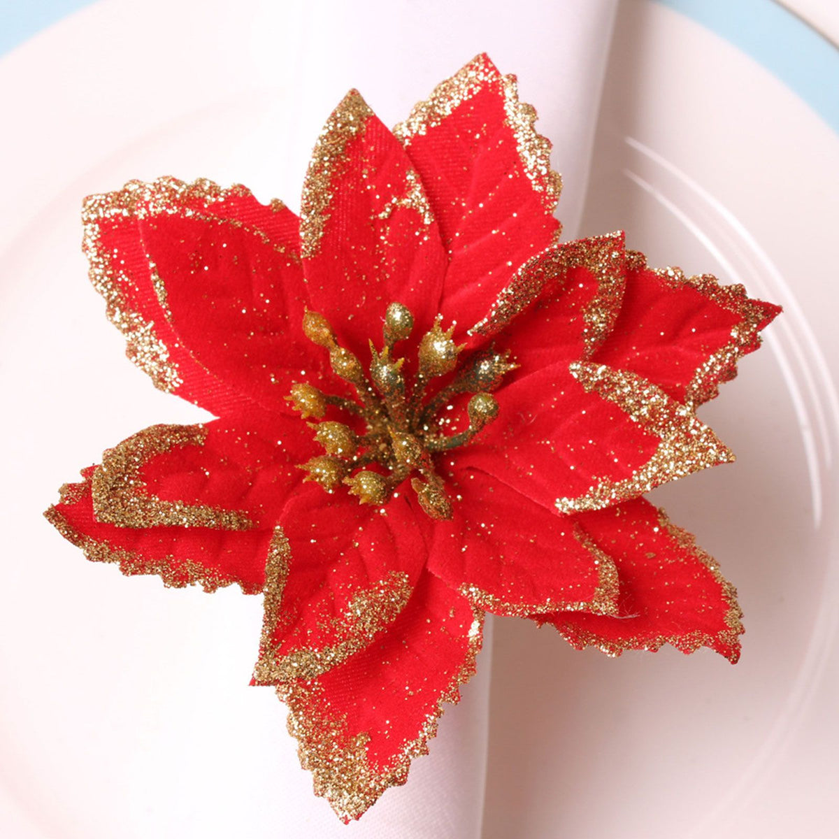 6PCS Napkin Set Red Elegant Christmas Flower Napkin for Birthday Party Wedding