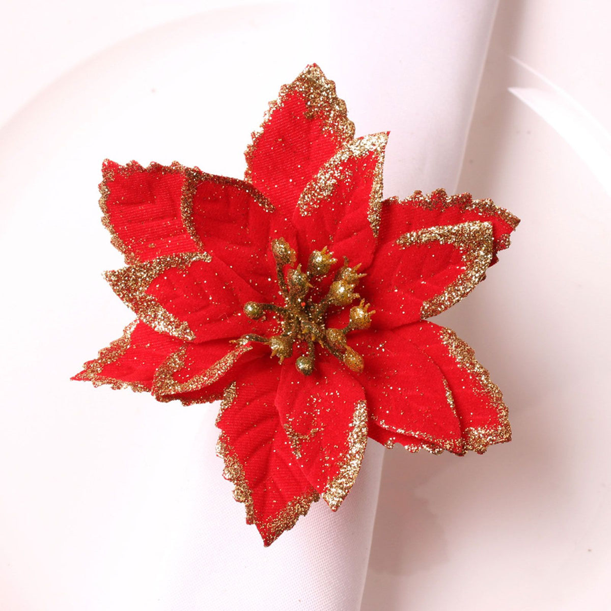 6PCS Napkin Set Red Elegant Christmas Flower Napkin for Birthday Party Wedding