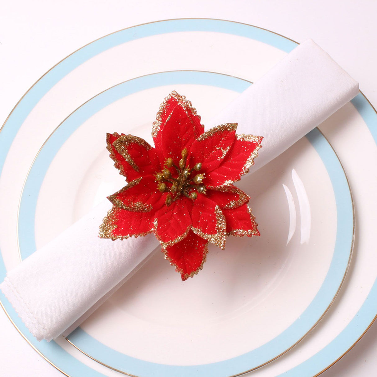 6PCS Napkin Set Red Elegant Christmas Flower Napkin for Birthday Party Wedding