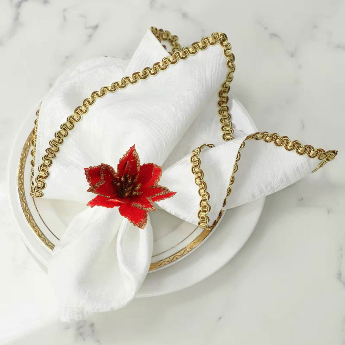 6PCS Napkin Set Red Elegant Christmas Flower Napkin for Birthday Party Wedding