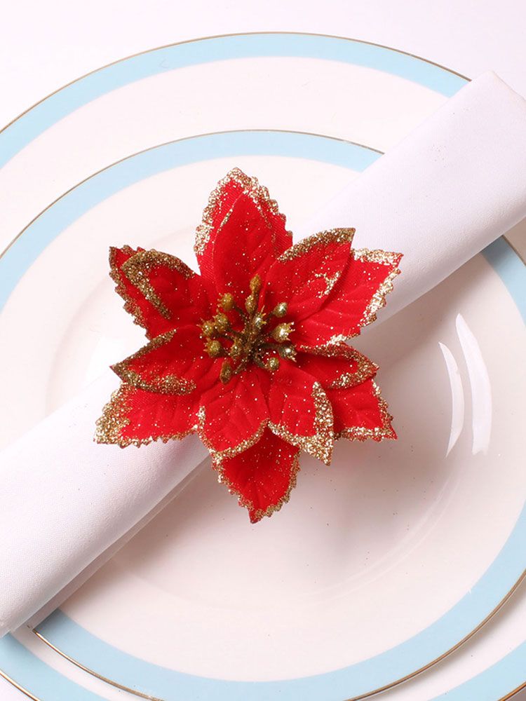 6PCS Napkin Set Red Elegant Christmas Flower Napkin for Birthday Party Wedding