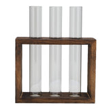 Tabletop Glass Tube Vase High Borosilicate Glass Pine Wood Frame Retro Tube Plant Vase for Hydroponic Plants Home Decoration3 Bottles