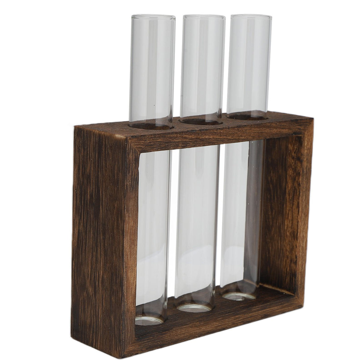 Tabletop Glass Tube Vase High Borosilicate Glass Pine Wood Frame Retro Tube Plant Vase for Hydroponic Plants Home Decoration3 Bottles