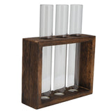 Tabletop Glass Tube Vase High Borosilicate Glass Pine Wood Frame Retro Tube Plant Vase for Hydroponic Plants Home Decoration3 Bottles