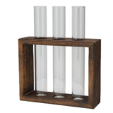 Tabletop Glass Tube Vase High Borosilicate Glass Pine Wood Frame Retro Tube Plant Vase for Hydroponic Plants Home Decoration3 Bottles - Top-Down View