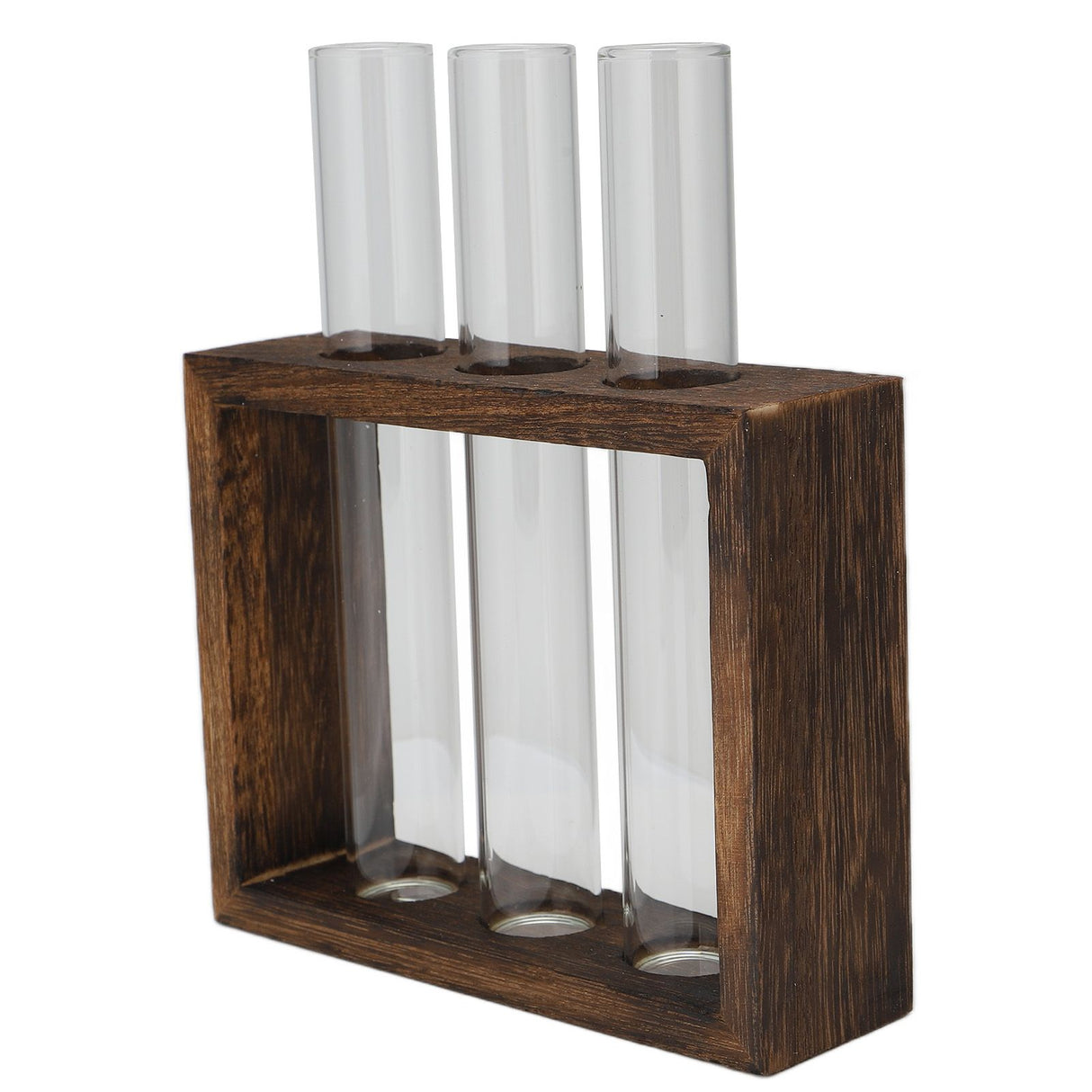 Tabletop Glass Tube Vase High Borosilicate Glass Pine Wood Frame Retro Tube Plant Vase for Hydroponic Plants Home Decoration3 Bottles