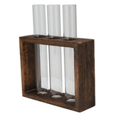 Tabletop Glass Tube Vase High Borosilicate Glass Pine Wood Frame Retro Tube Plant Vase for Hydroponic Plants Home Decoration3 Bottles