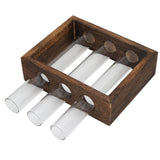 Tabletop Glass Tube Vase High Borosilicate Glass Pine Wood Frame Retro Tube Plant Vase for Hydroponic Plants Home Decoration3 Bottles - Rear View