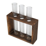 Tabletop Glass Tube Vase High Borosilicate Glass Pine Wood Frame Retro Tube Plant Vase for Hydroponic Plants Home Decoration3 Bottles - Low Angle