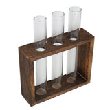 Tabletop Glass Tube Vase High Borosilicate Glass Pine Wood Frame Retro Tube Plant Vase for Hydroponic Plants Home Decoration3 Bottles - Extra Image
