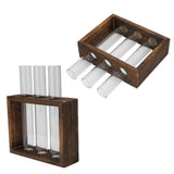Tabletop Glass Tube Vase High Borosilicate Glass Pine Wood Frame Retro Tube Plant Vase for Hydroponic Plants Home Decoration3 Bottles