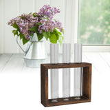 Tabletop Glass Tube Vase High Borosilicate Glass Pine Wood Frame Retro Tube Plant Vase for Hydroponic Plants Home Decoration3 Bottles - Extra Image