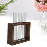 Tabletop Glass Tube Vase High Borosilicate Glass Pine Wood Frame Retro Tube Plant Vase for Hydroponic Plants Home Decoration3 Bottles