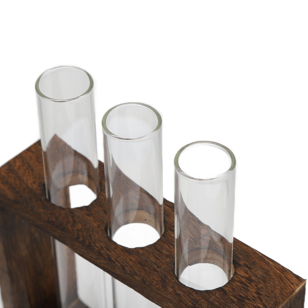 Tabletop Glass Tube Vase High Borosilicate Glass Pine Wood Frame Retro Tube Plant Vase for Hydroponic Plants Home Decoration3 Bottles