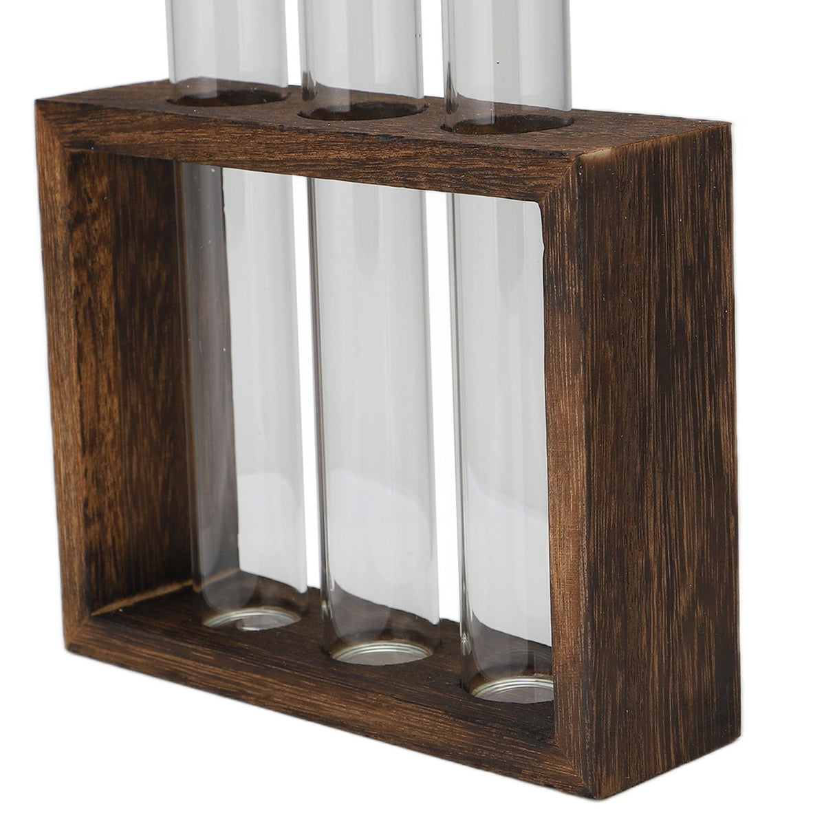 Tabletop Glass Tube Vase High Borosilicate Glass Pine Wood Frame Retro Tube Plant Vase for Hydroponic Plants Home Decoration3 Bottles