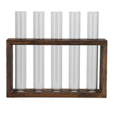 Tabletop Glass Tube Vase High Borosilicate Glass Pine Wood Frame Retro Tube Plant Vase for Hydroponic Plants Home Decoration5 Bottles