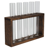 Tabletop Glass Tube Vase High Borosilicate Glass Pine Wood Frame Retro Tube Plant Vase for Hydroponic Plants Home Decoration5 Bottles