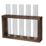 Tabletop Glass Tube Vase High Borosilicate Glass Pine Wood Frame Retro Tube Plant Vase for Hydroponic Plants Home Decoration5 Bottles - Top-Down View