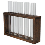 Tabletop Glass Tube Vase High Borosilicate Glass Pine Wood Frame Retro Tube Plant Vase for Hydroponic Plants Home Decoration5 Bottles - 45-Degree Angle