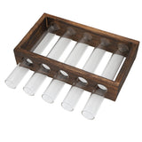 Tabletop Glass Tube Vase High Borosilicate Glass Pine Wood Frame Retro Tube Plant Vase for Hydroponic Plants Home Decoration5 Bottles