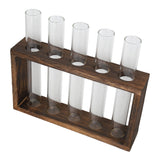 Tabletop Glass Tube Vase High Borosilicate Glass Pine Wood Frame Retro Tube Plant Vase for Hydroponic Plants Home Decoration5 Bottles