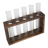 Tabletop Glass Tube Vase High Borosilicate Glass Pine Wood Frame Retro Tube Plant Vase for Hydroponic Plants Home Decoration5 Bottles