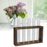 Tabletop Glass Tube Vase High Borosilicate Glass Pine Wood Frame Retro Tube Plant Vase for Hydroponic Plants Home Decoration5 Bottles