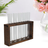 Tabletop Glass Tube Vase High Borosilicate Glass Pine Wood Frame Retro Tube Plant Vase for Hydroponic Plants Home Decoration5 Bottles - Extra Image