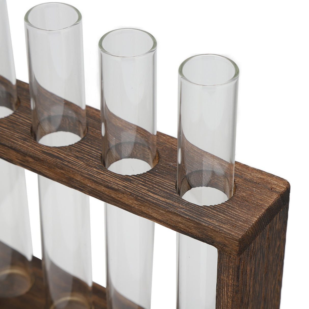 Tabletop Glass Tube Vase High Borosilicate Glass Pine Wood Frame Retro Tube Plant Vase for Hydroponic Plants Home Decoration5 Bottles