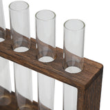 Tabletop Glass Tube Vase High Borosilicate Glass Pine Wood Frame Retro Tube Plant Vase for Hydroponic Plants Home Decoration5 Bottles