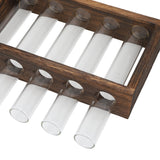 Tabletop Glass Tube Vase High Borosilicate Glass Pine Wood Frame Retro Tube Plant Vase for Hydroponic Plants Home Decoration5 Bottles