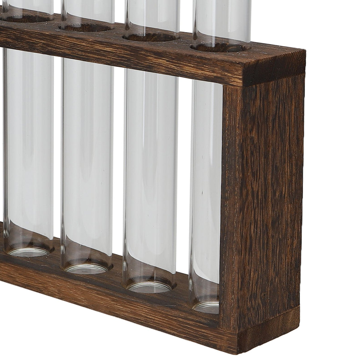 Tabletop Glass Tube Vase High Borosilicate Glass Pine Wood Frame Retro Tube Plant Vase for Hydroponic Plants Home Decoration5 Bottles