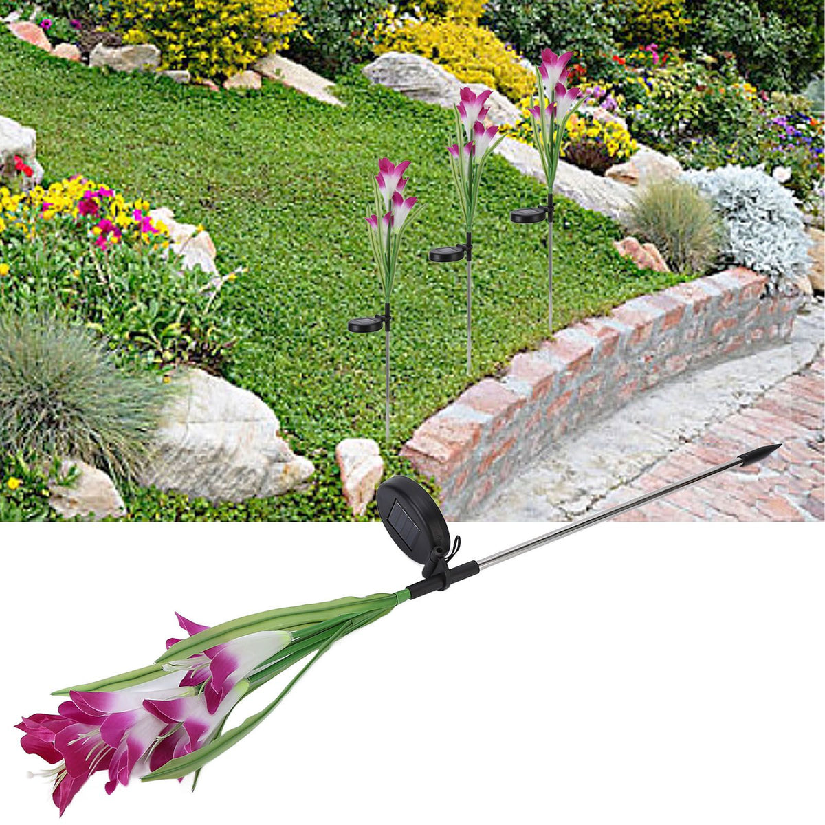 Solar Powered Flower Lights Waterproof Outdoor Solar Garden Stake Lights for Garden Patio BackyardPurple Color