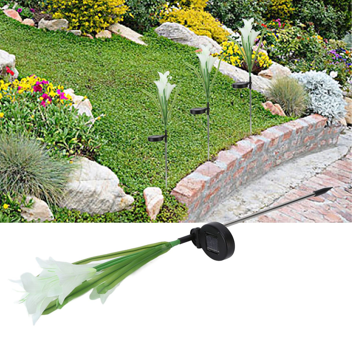Solar Powered Flower Lights Waterproof Outdoor Solar Garden Stake Lights for Garden Patio BackyardWhite Color