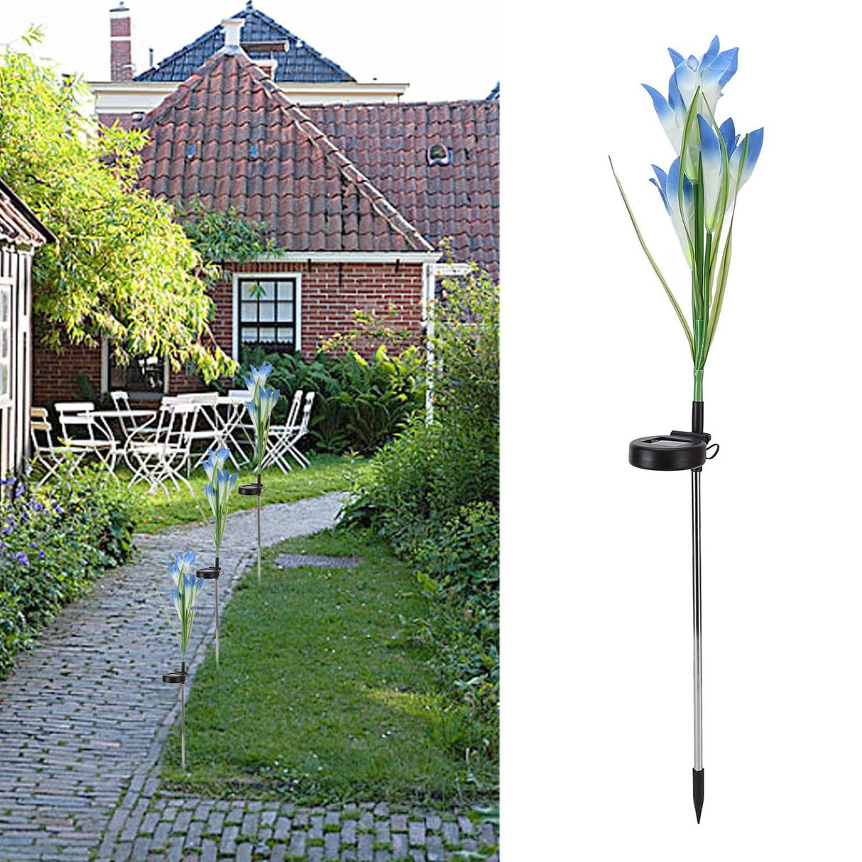 Solar Powered Flower Lights Waterproof Outdoor Solar Garden Stake Lights for Garden Patio Backyard(Blue White )