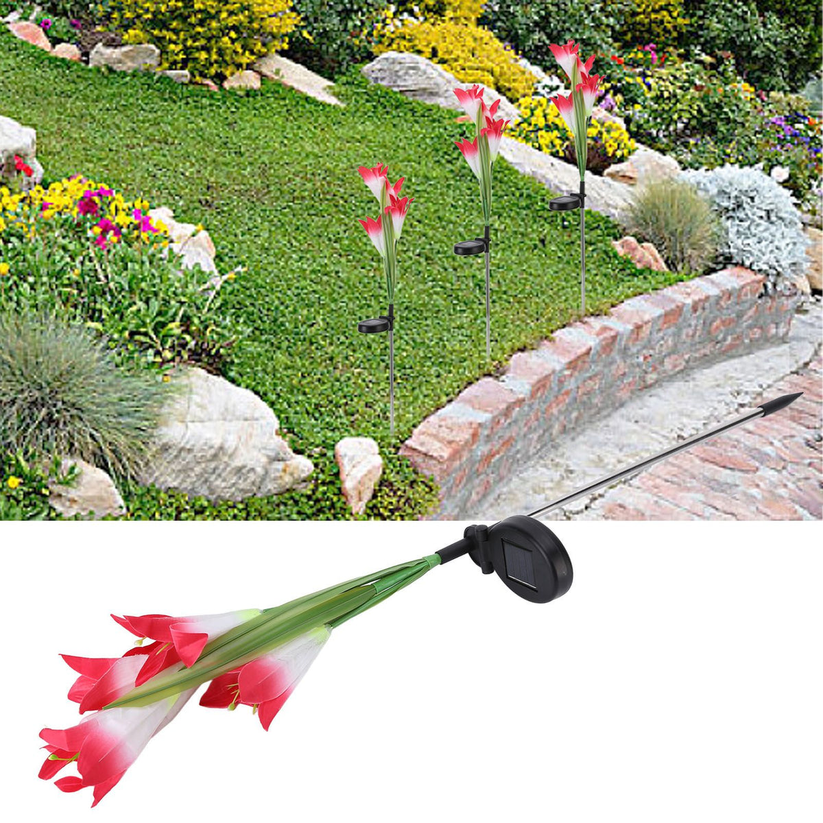 Solar Powered Flower Lights Waterproof Outdoor Solar Garden Stake Lights for Garden Patio Backyard(Pink White )