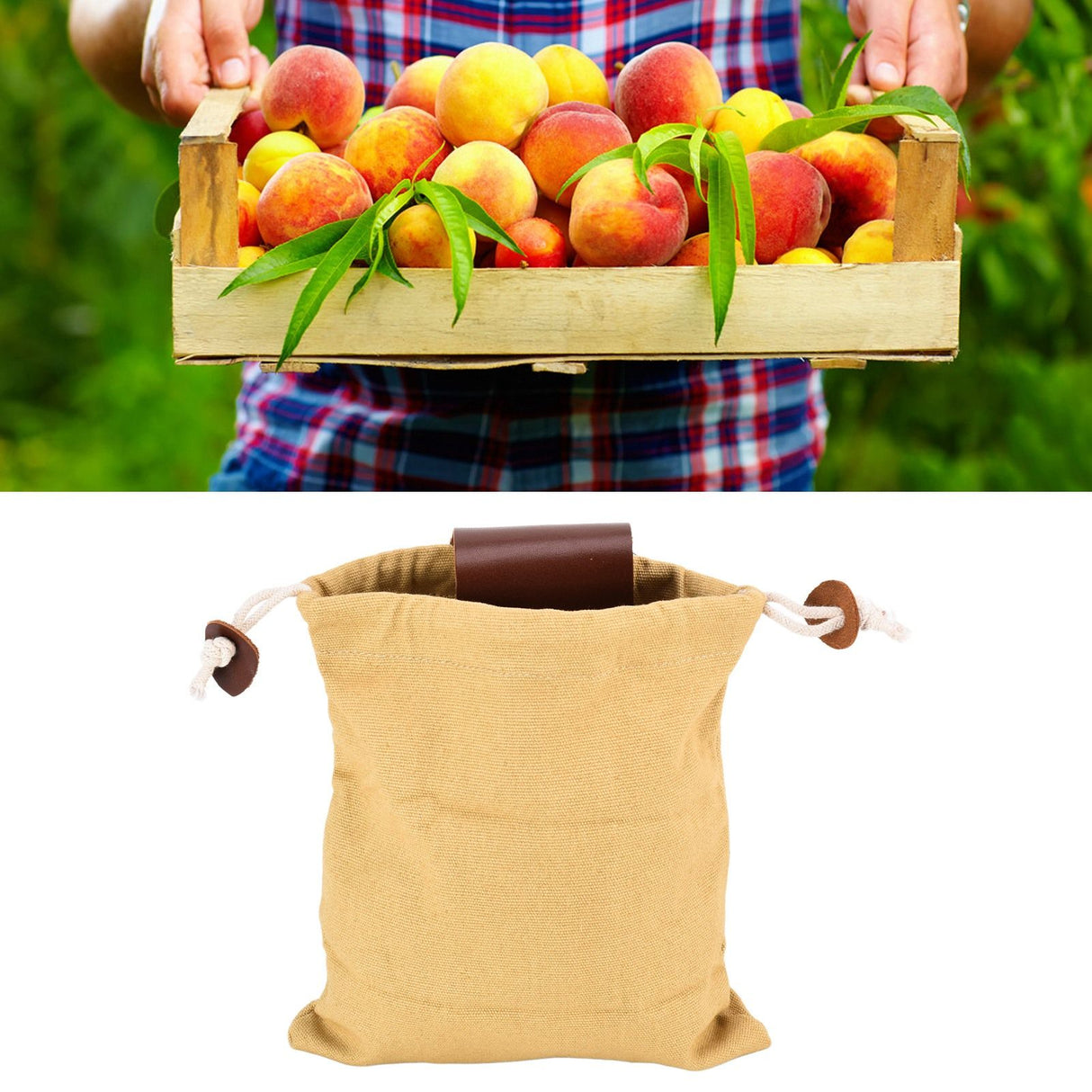 Leather Canvas Foraging Pouch Belt Fruit Picking Bag for Camping Fruit CollectingKhaki