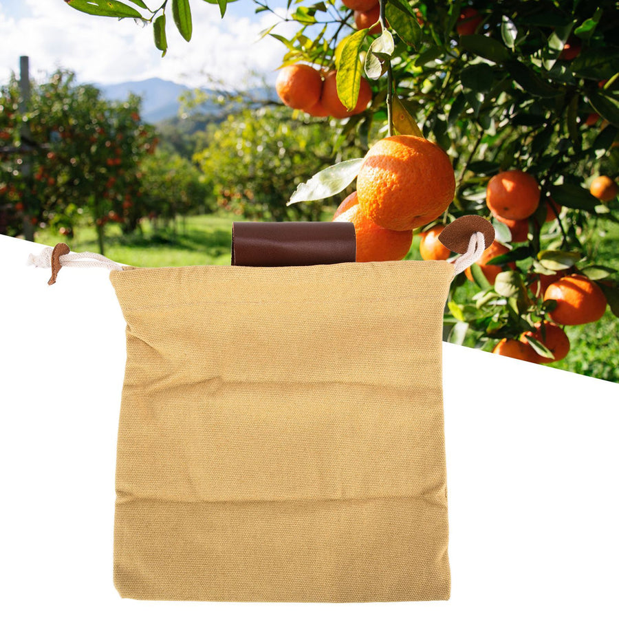 Leather Canvas Foraging Pouch Belt Fruit Picking Bag for Camping Fruit CollectingKhaki