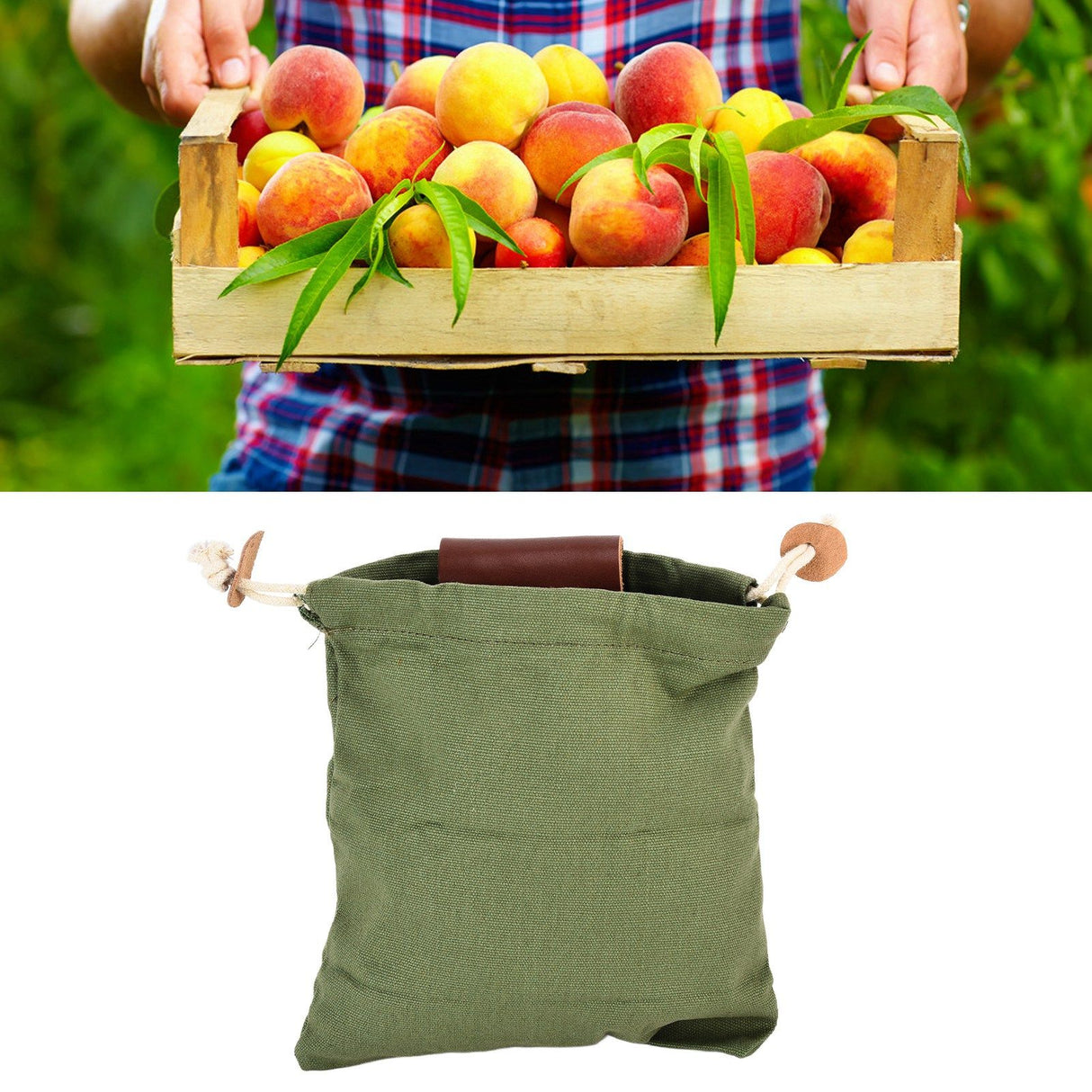 Leather Canvas Foraging Pouch Belt Fruit Picking Bag for Camping Fruit CollectingArmy Green