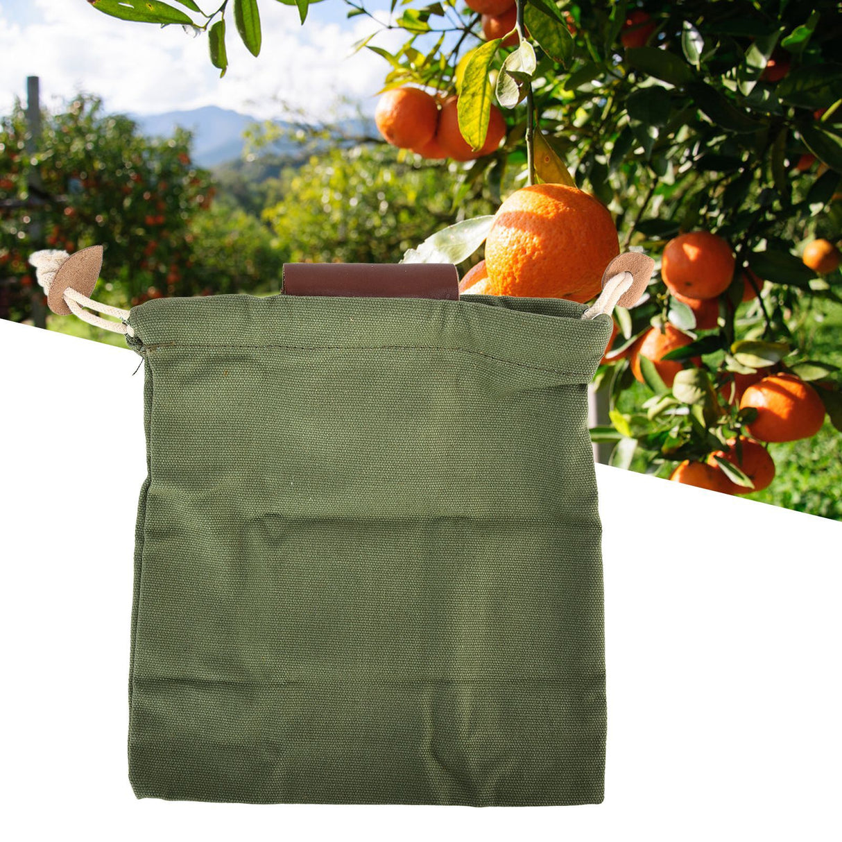 Leather Canvas Foraging Pouch Belt Fruit Picking Bag for Camping Fruit CollectingArmy Green