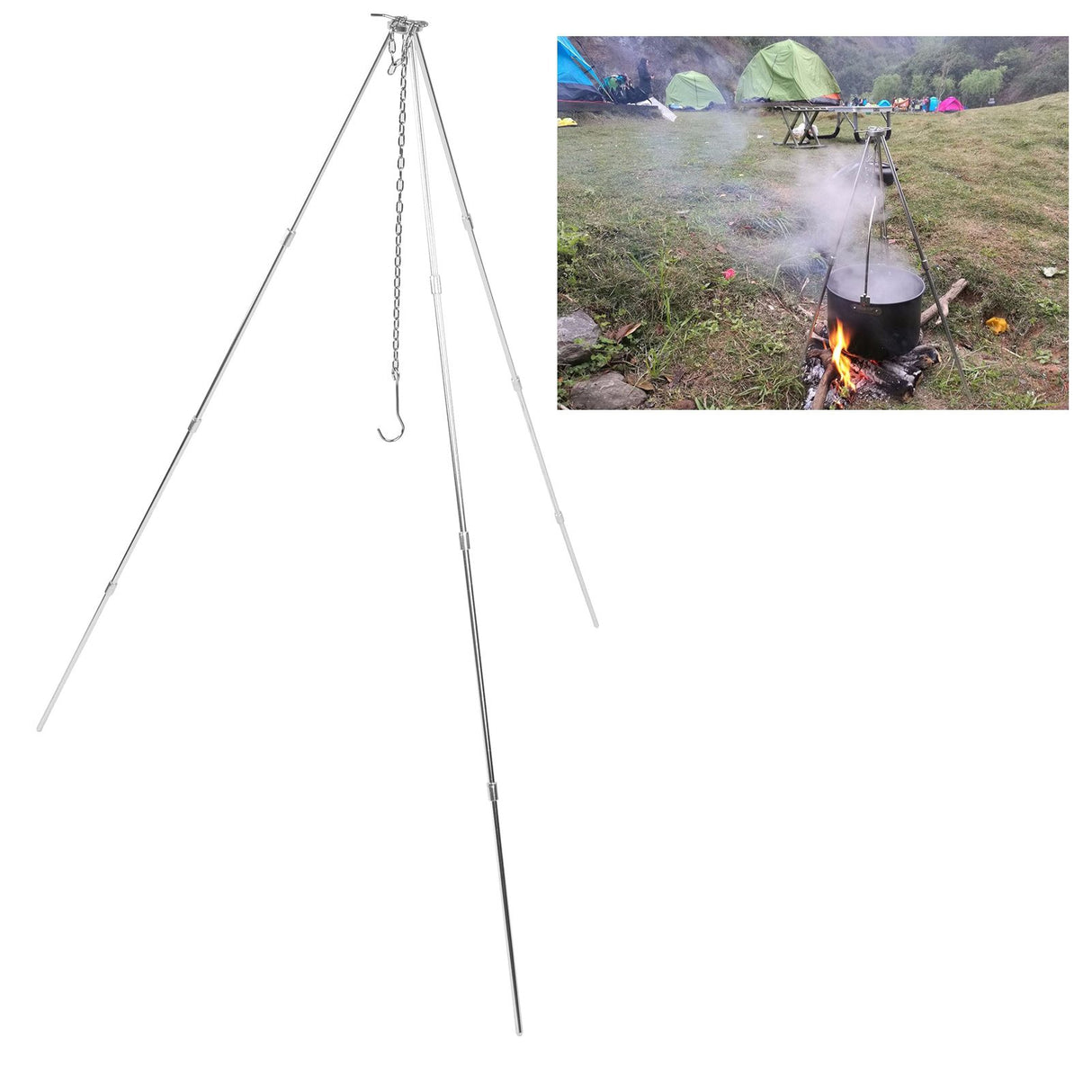 4 Section Campfire Tripod Portable Aluminum Alloy Hanging Pot Tripod for Outdoor