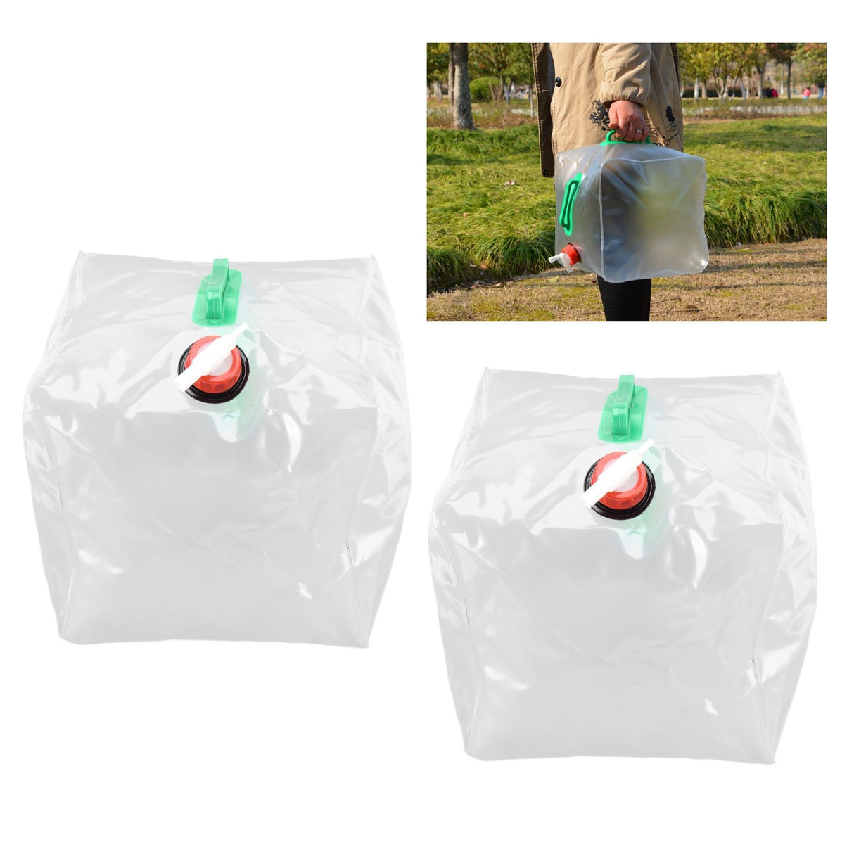 2Pcs 20L Folding Water Bucket PVC Portable Transparent Water Container with Spigot for Camping Hiking