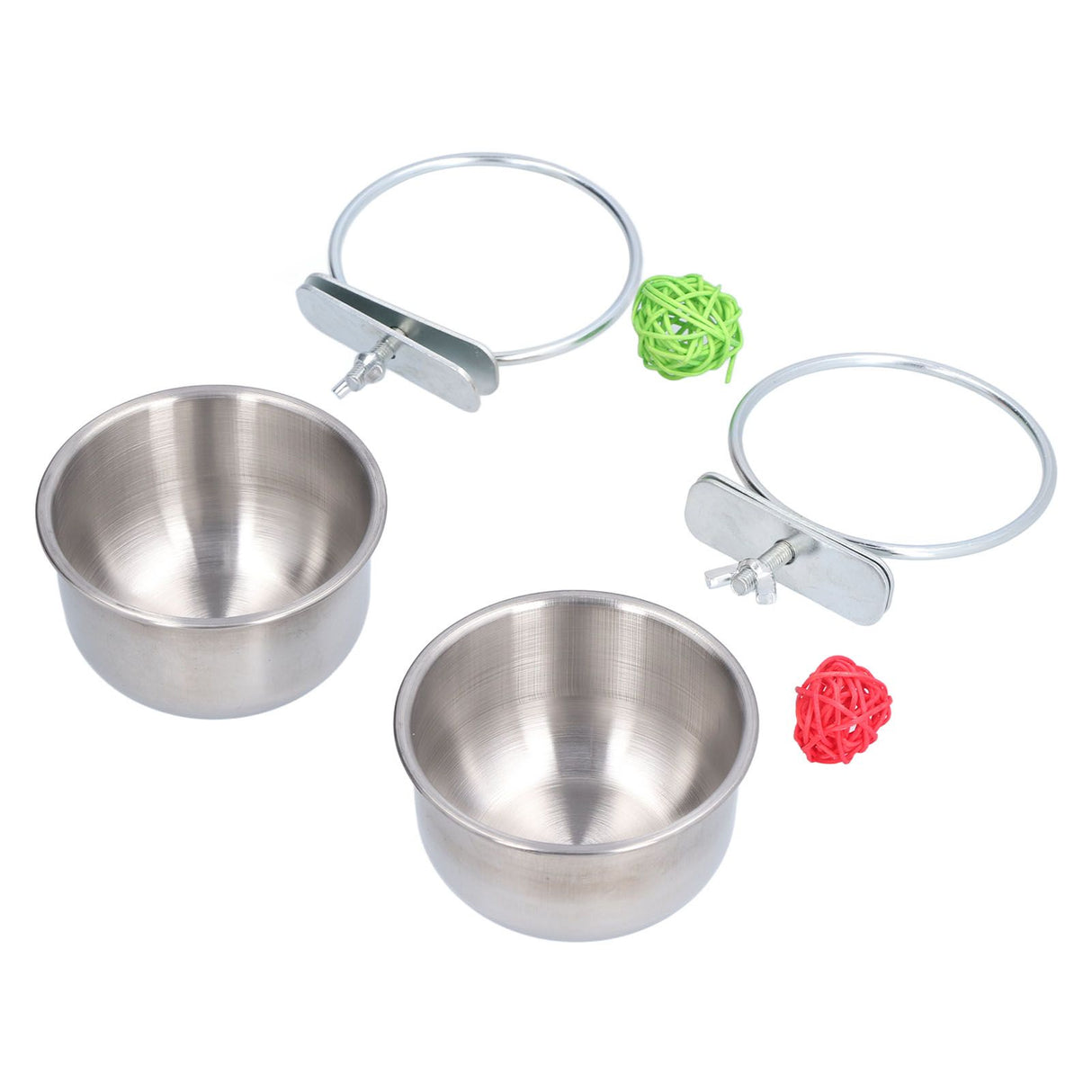 Stainless Steel Parrot Feeding Bowl with Rattan Ball for Hamster Small Animals