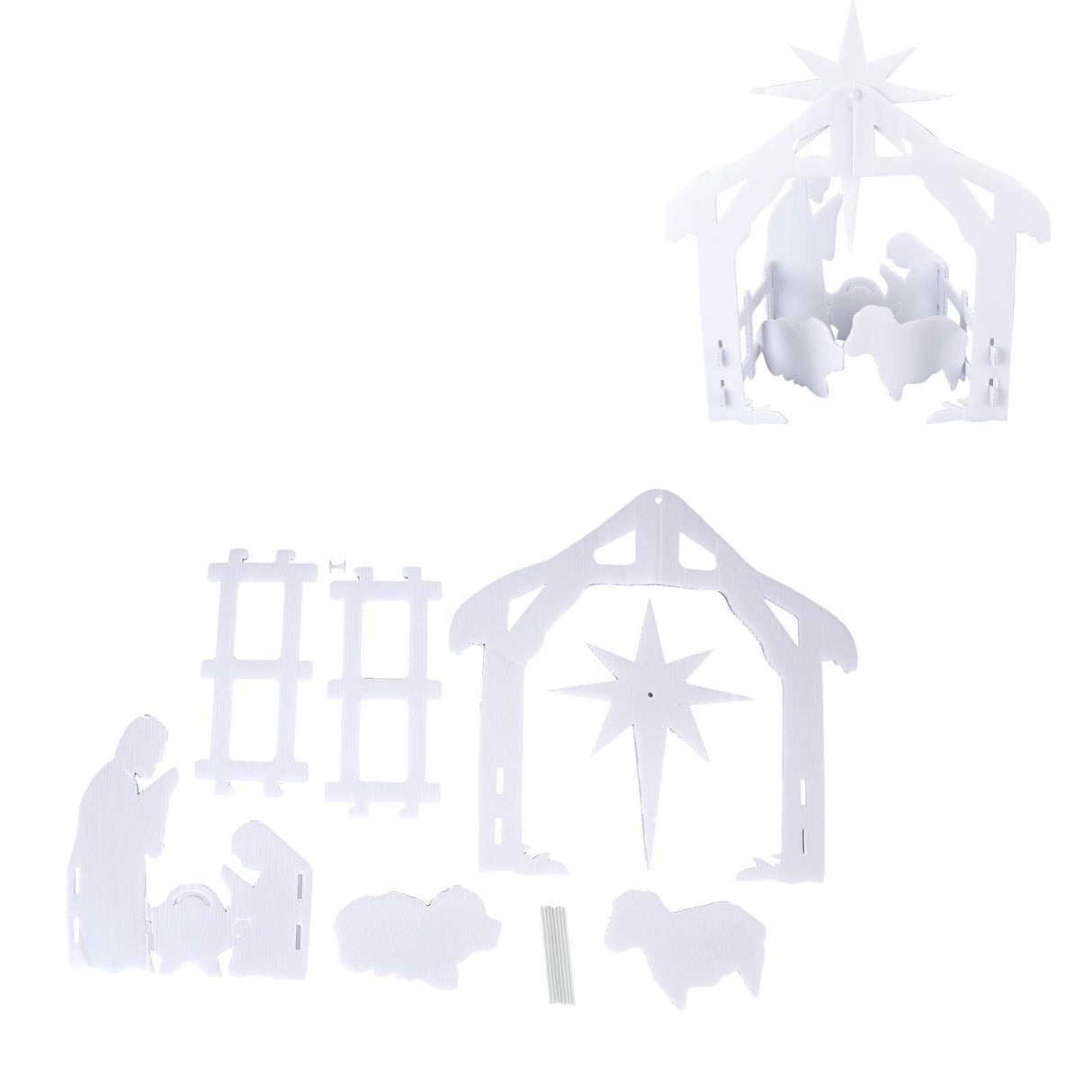 44x27x5cm Christmas Jesus Scene White PP Hollow Board Outdoor Nativity Scene for Lawn Garden Courtyard