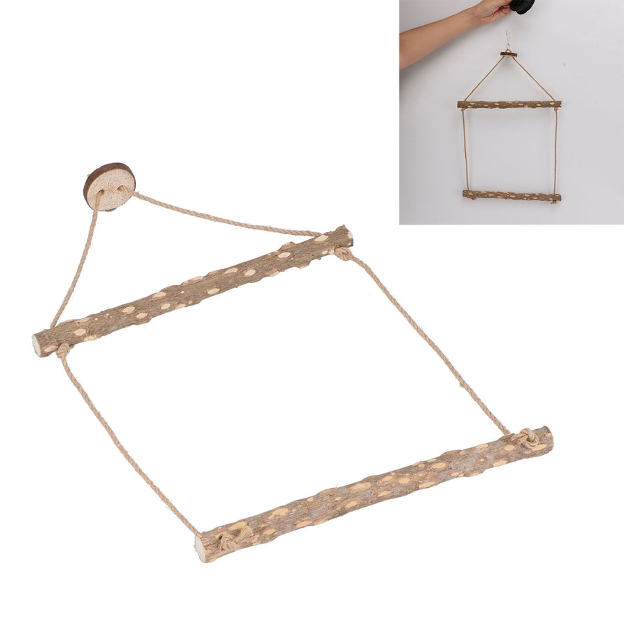 Large Bird Cage Swing Natural Wooden Safe Hanging Birds Standing Chewing Toy for Parrots