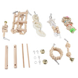 8 Pcs Parrot Toy Wooden Birds Swing Chewing Toy Pet Birds Cage Nest Hanging Toys Spiral Ladders Vertical Roosting Toys