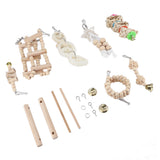 8 Pcs Parrot Toy Wooden Birds Swing Chewing Toy Pet Birds Cage Nest Hanging Toys Spiral Ladders Vertical Roosting Toys - Side View